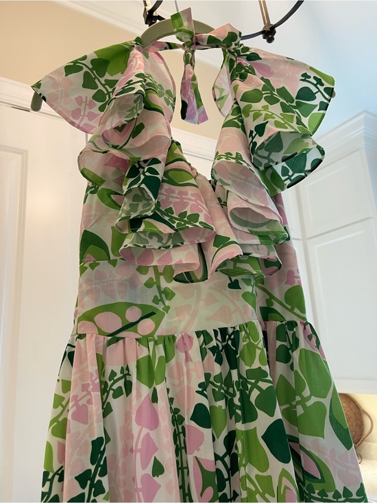 Ck Bradley Dresses & Skirts - Floral Ruffle Halter Maxi Dress in Pink & Green